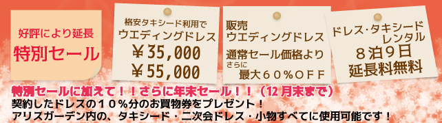 ウェディングドレス期間限定キャンペーン